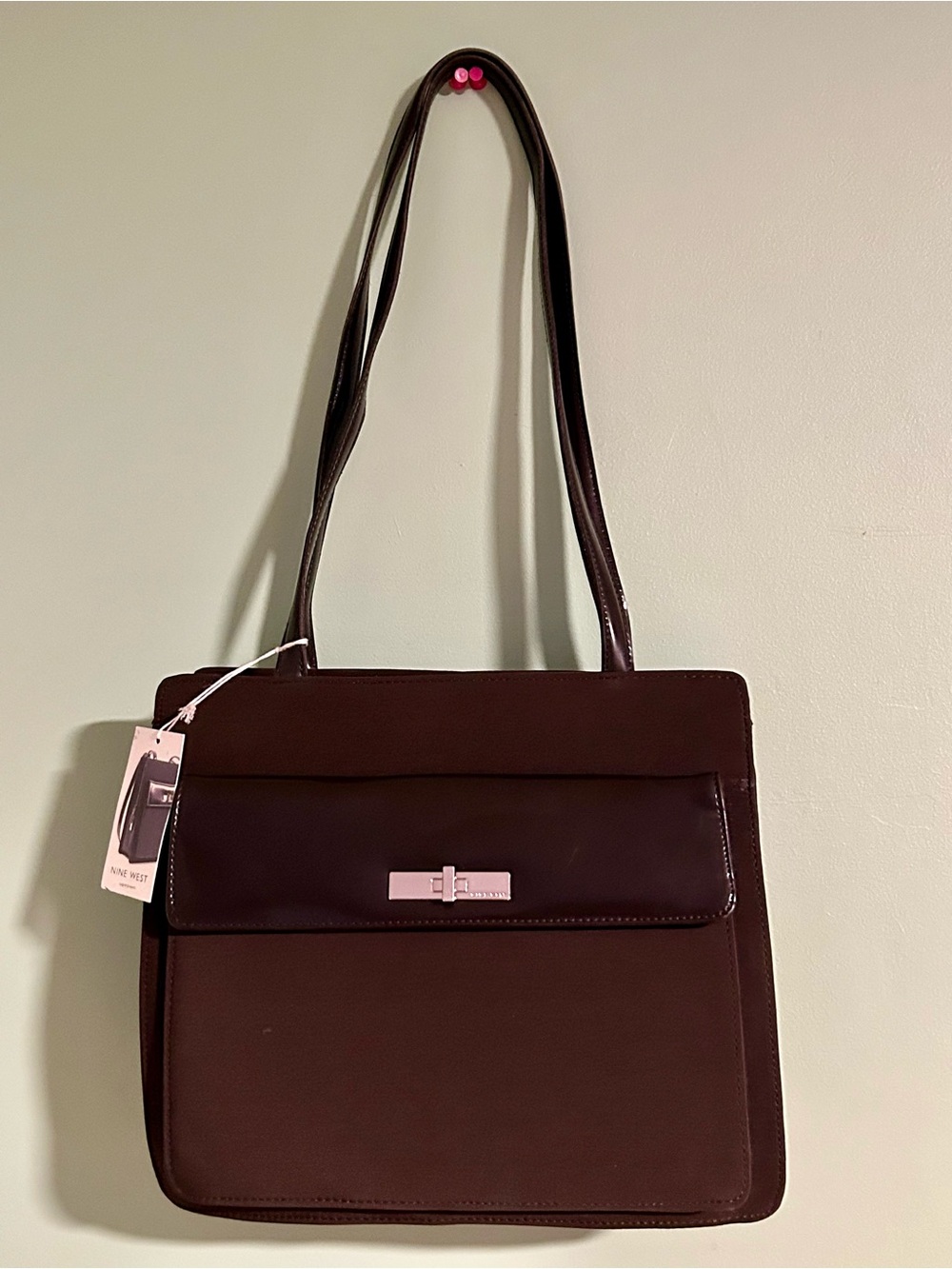 Nine West Dark Brown Shoulder Bag with Turn-Lock🔥